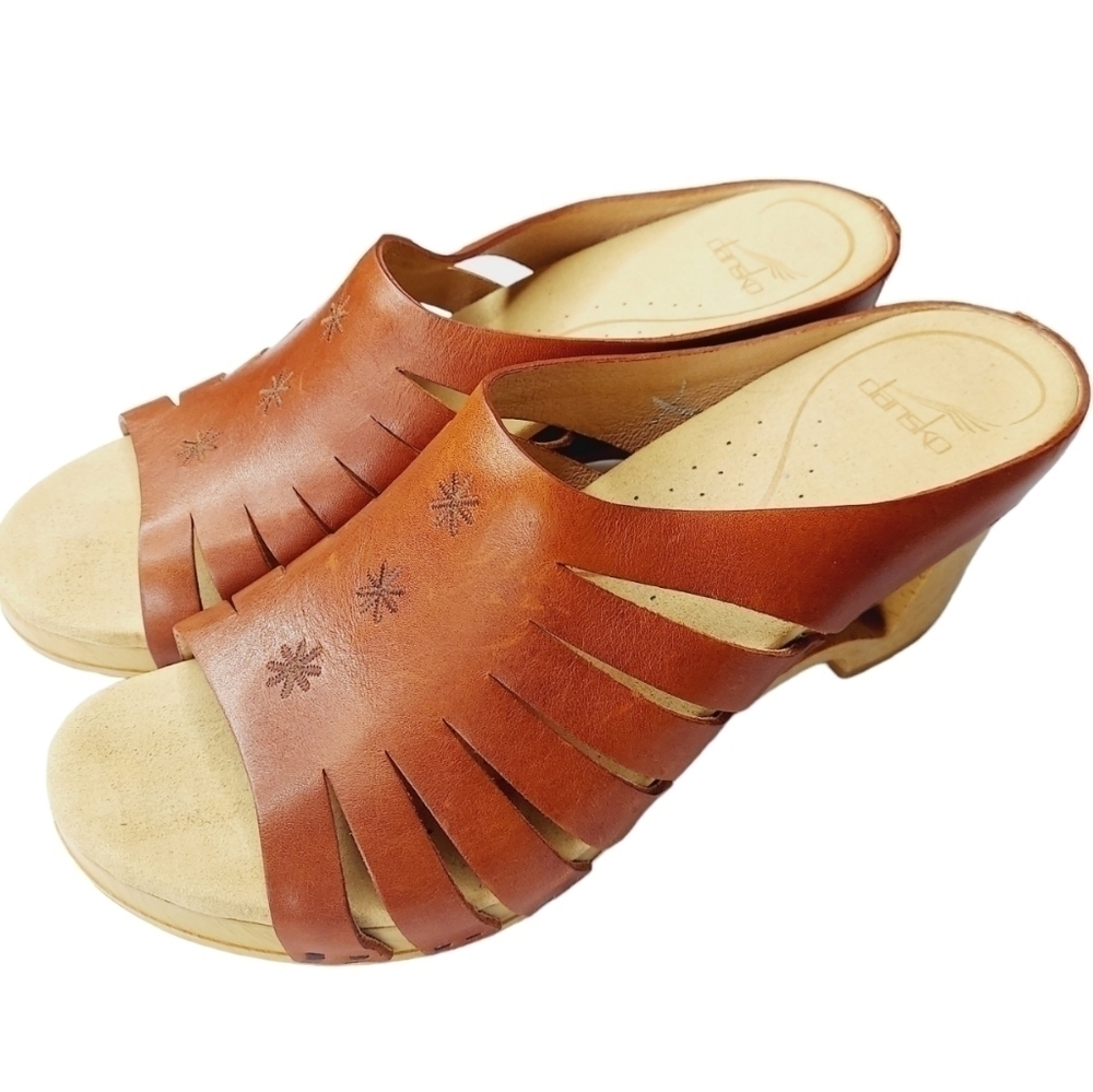 Dansko Tilly Clog Wooden Sandal Size 41 US 10.5 Brown Leather Comfort Platform - Picture 10 of 16